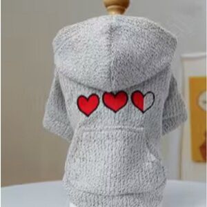 Dog Jacket - Cozy Gray Hooded Dog Jacket with Heart Design NWOT